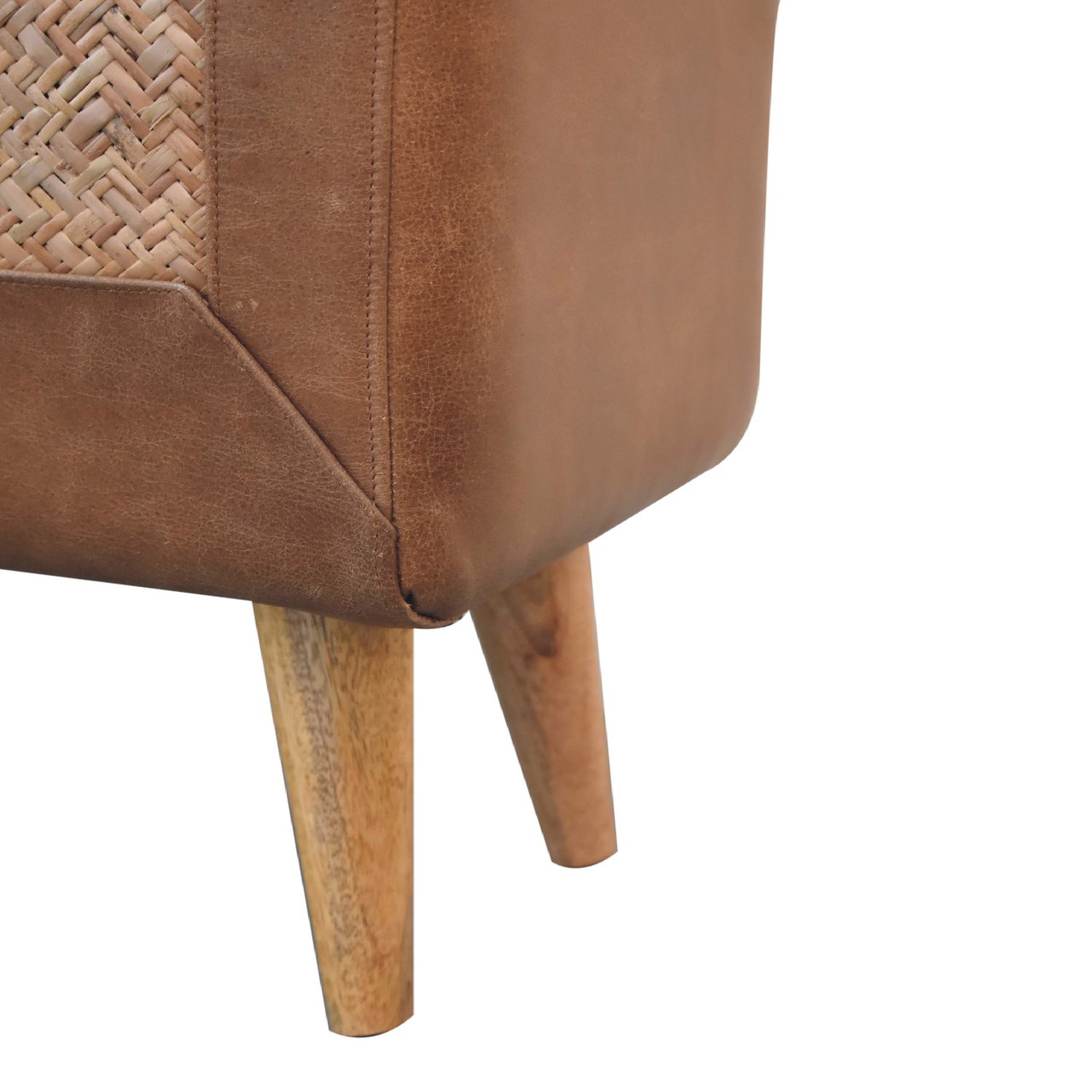 Solid Mango Wood Oak Sea Grass & Leather Stool - Image 8