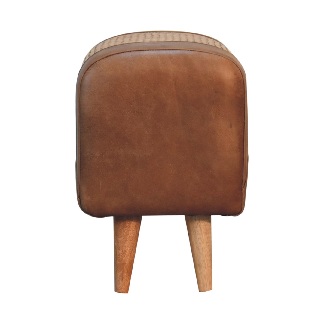 Solid Mango Wood Oak Sea Grass & Leather Stool - Image 9