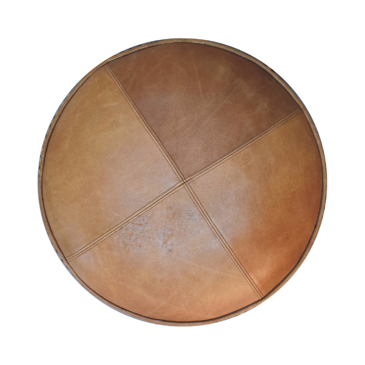 Solid Mango Wood Oak, Durrie & Leather Finish with Brass Studs Stool - Image 5