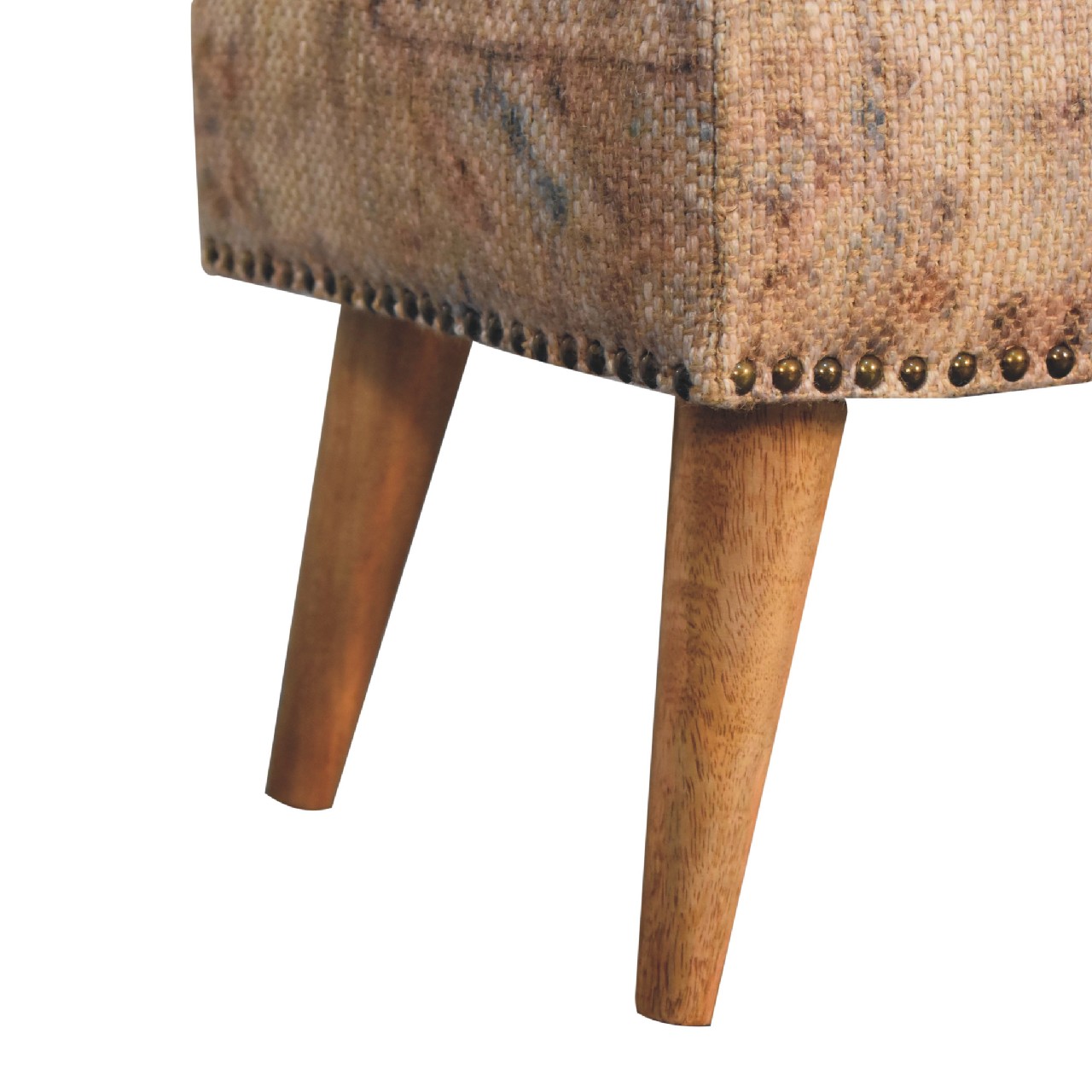 Solid Mango Wood Oak Finish with Durrie Fabric & Tan Leather Upholstery - Image 8