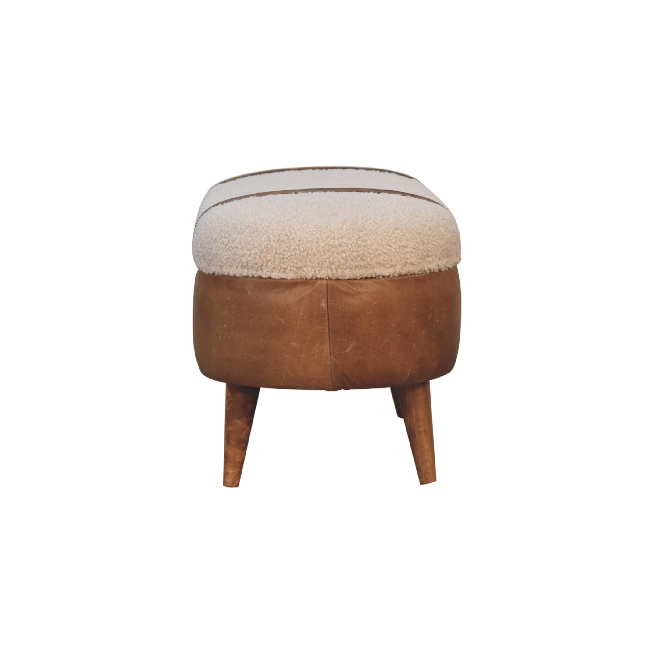 Solid Mango Wood Oak Finished & Boucle Upholstery with Leather Trim & Straps - Image 10