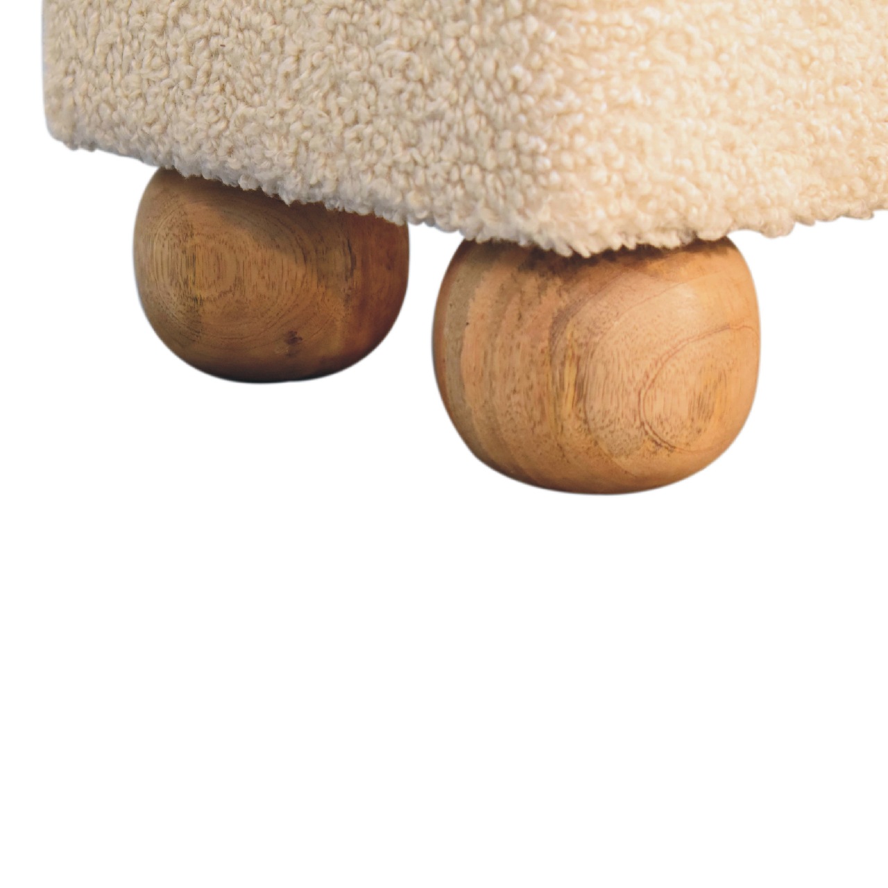 Solid Mango Wood Boucle & Leather Upholstery with Ball Feet Finished Stool - Image 7