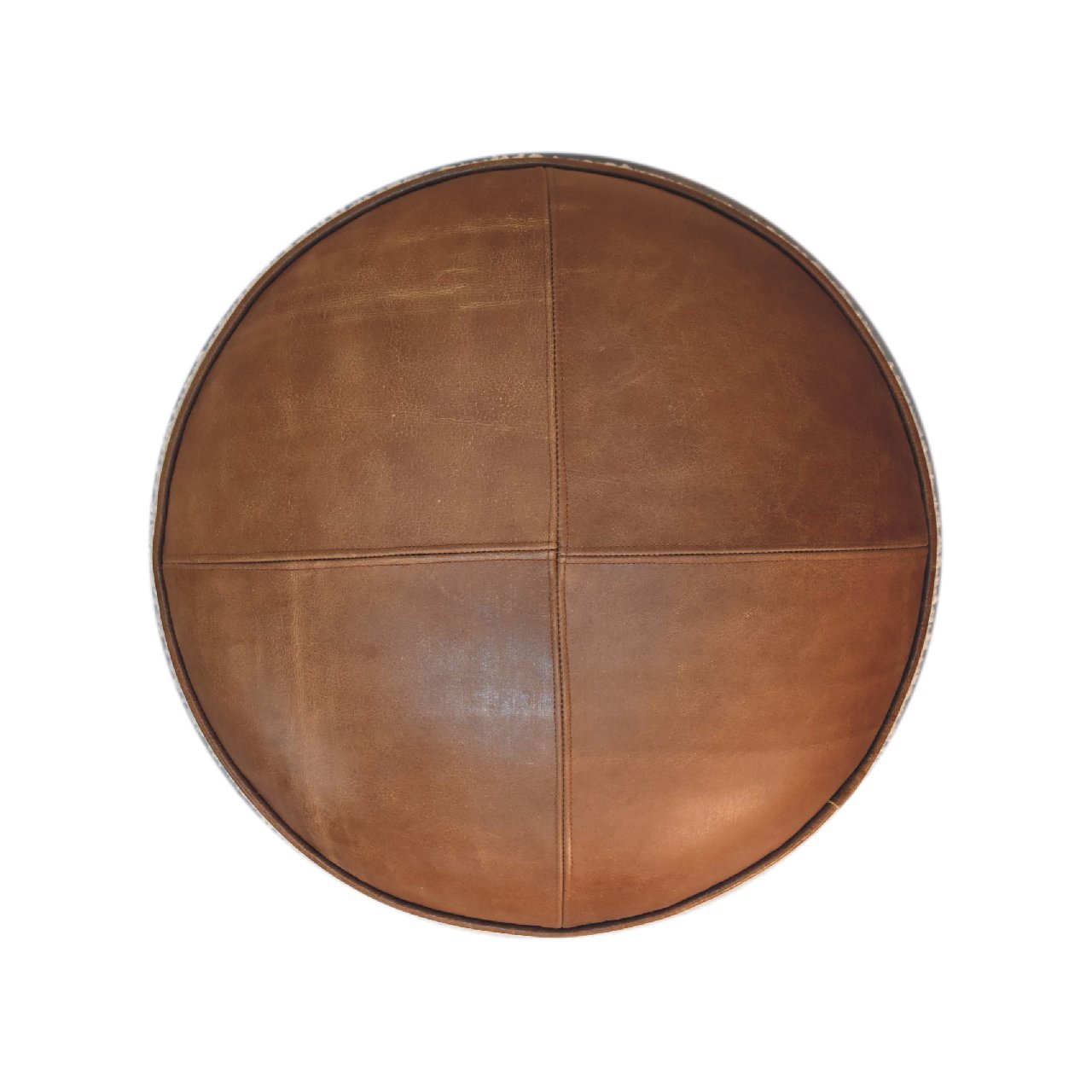Solid Mango Wood Cream Boucle & Leather Upholstered Footstool - Image 8