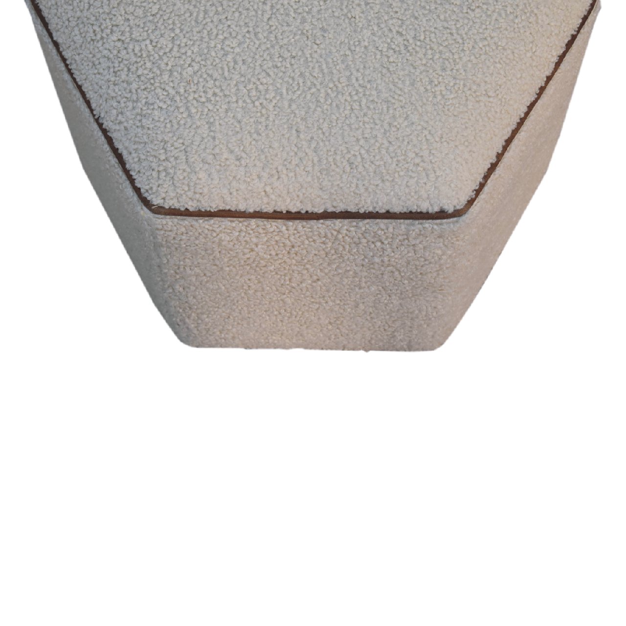 Solid Mango Wood Boucle Upholstery with Leather Trim Finish Serenity Hexagonal Stool - Image 6
