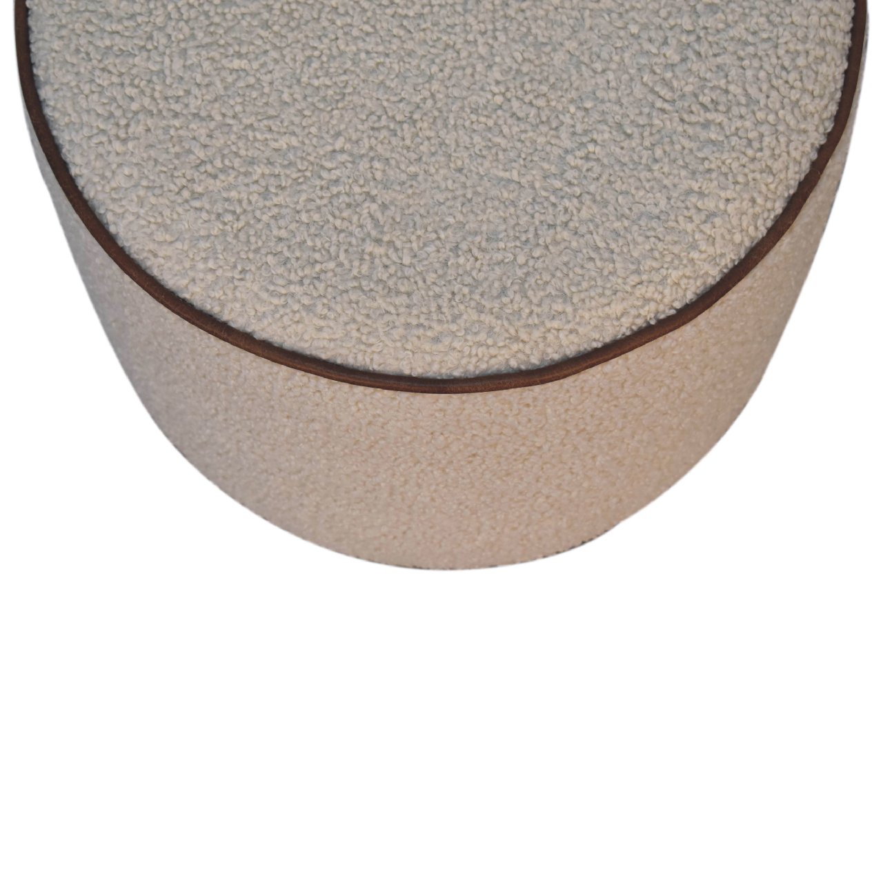 Solid Mango Wood Boucle with Leather Piping Large Round Stool - Image 3