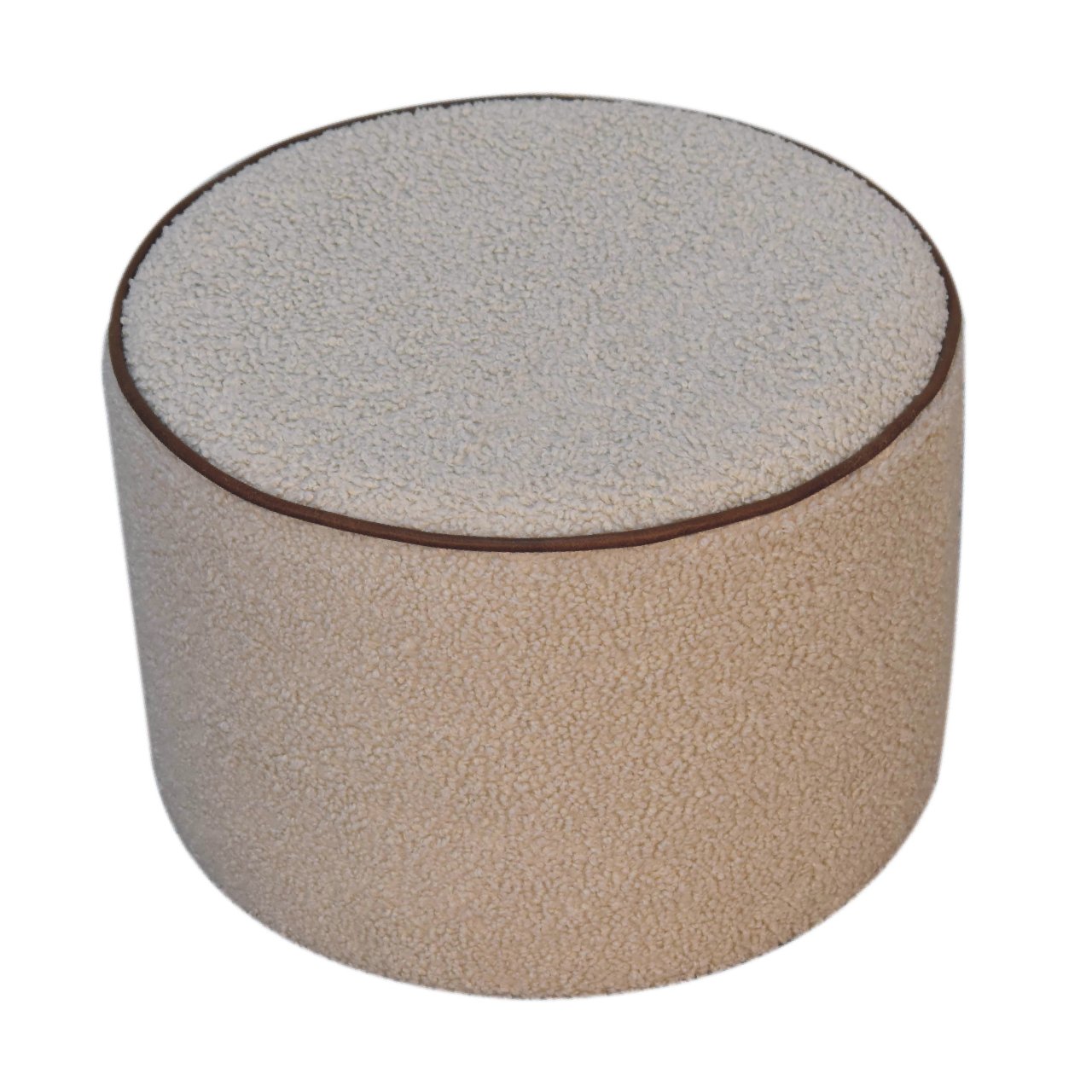 Solid Mango Wood Boucle with Leather Piping Large Round Stool - Image 4