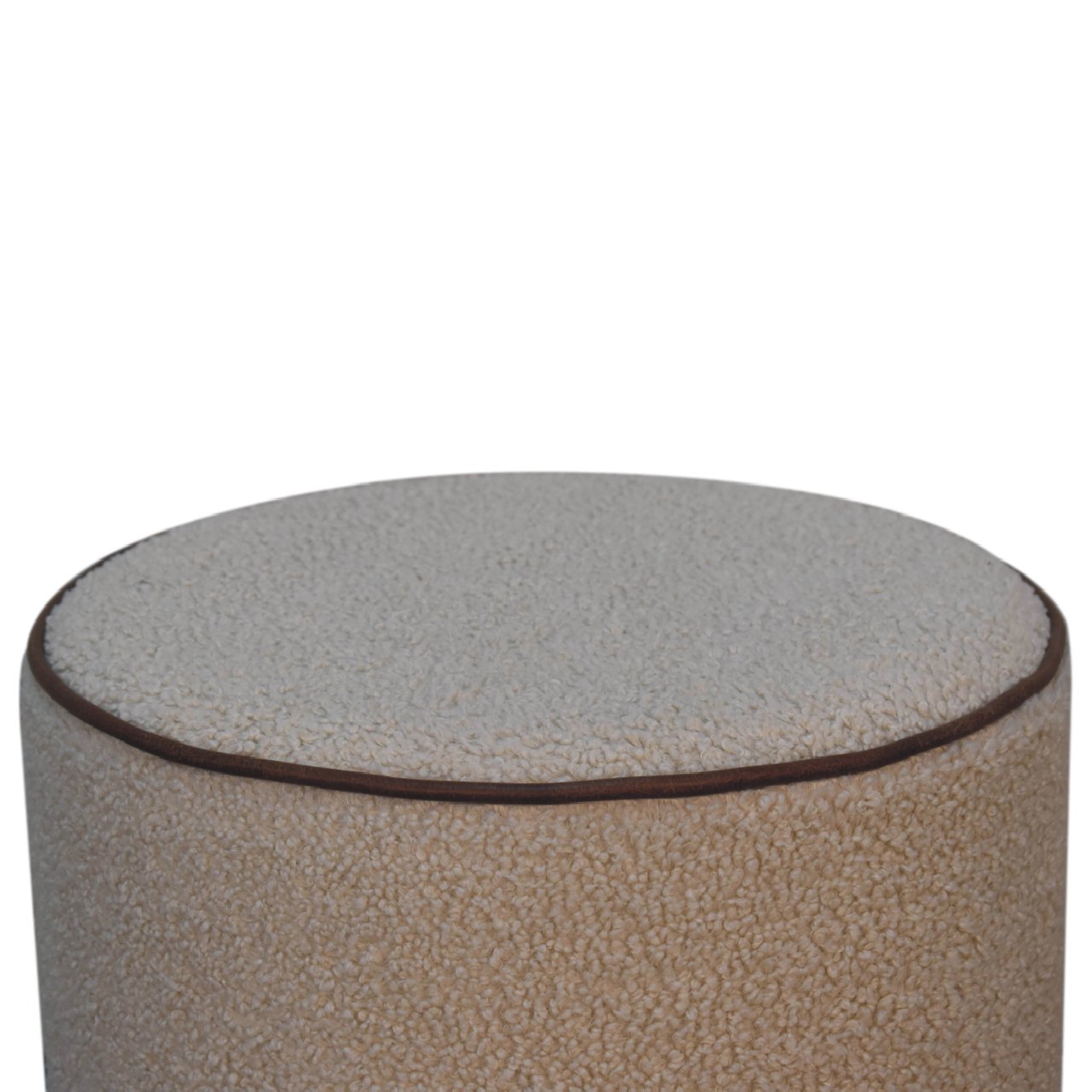 Solid Mango Wood Boucle with Leather Piping Large Round Stool - Image 5