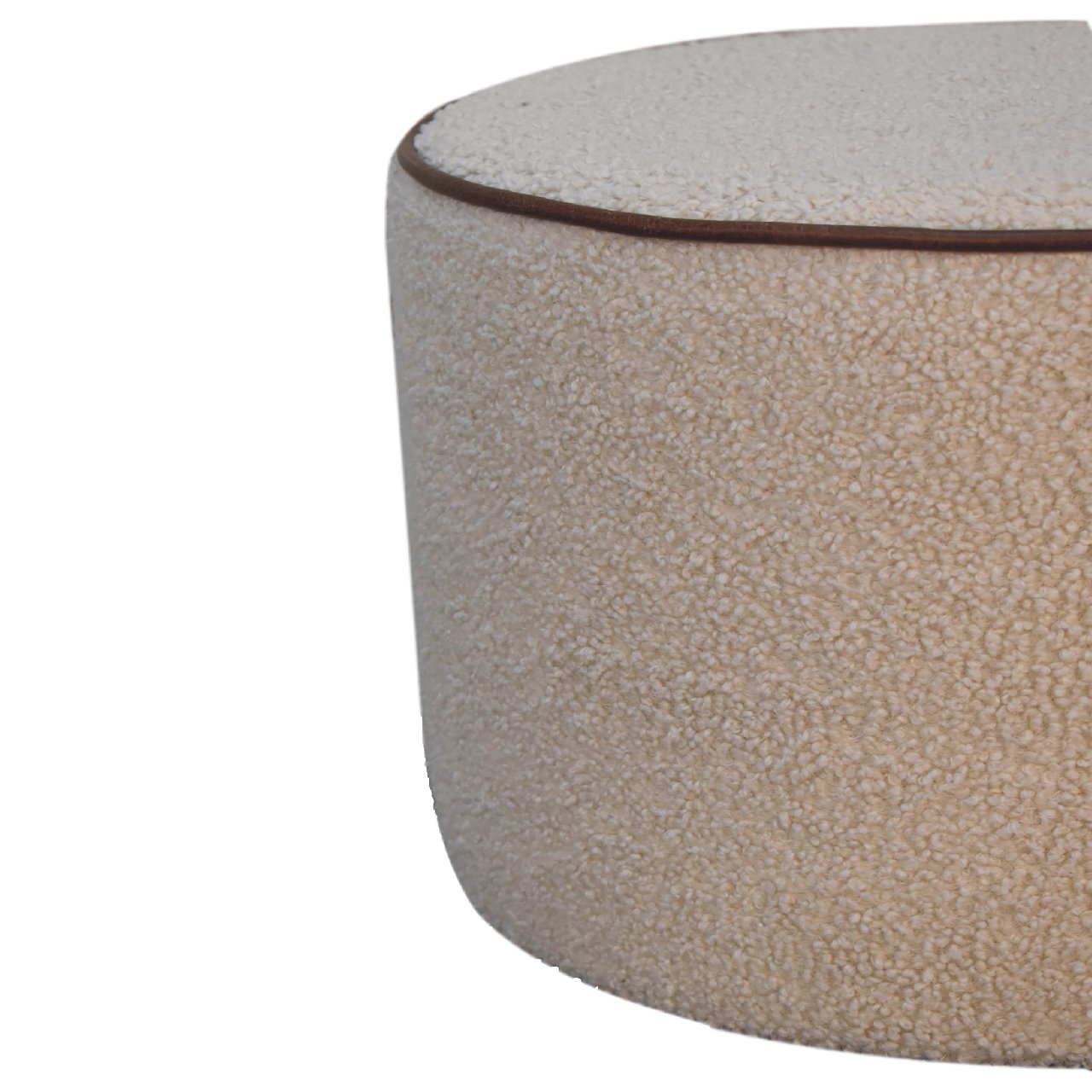 Solid Mango Wood Boucle with Leather Piping Large Round Stool - Image 6