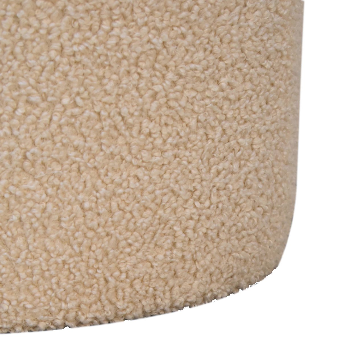 Solid Mango Wood Boucle with Leather Piping Large Round Stool - Image 7