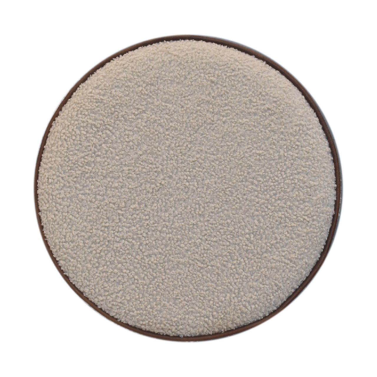 Solid Mango Wood Boucle with Leather Piping Large Round Stool - Image 8