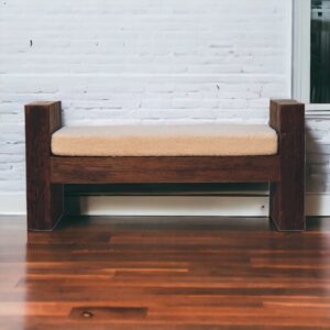 Solid Mango Wood Reclaimed Wood Chunky Cube Boucle Upholstered Bench