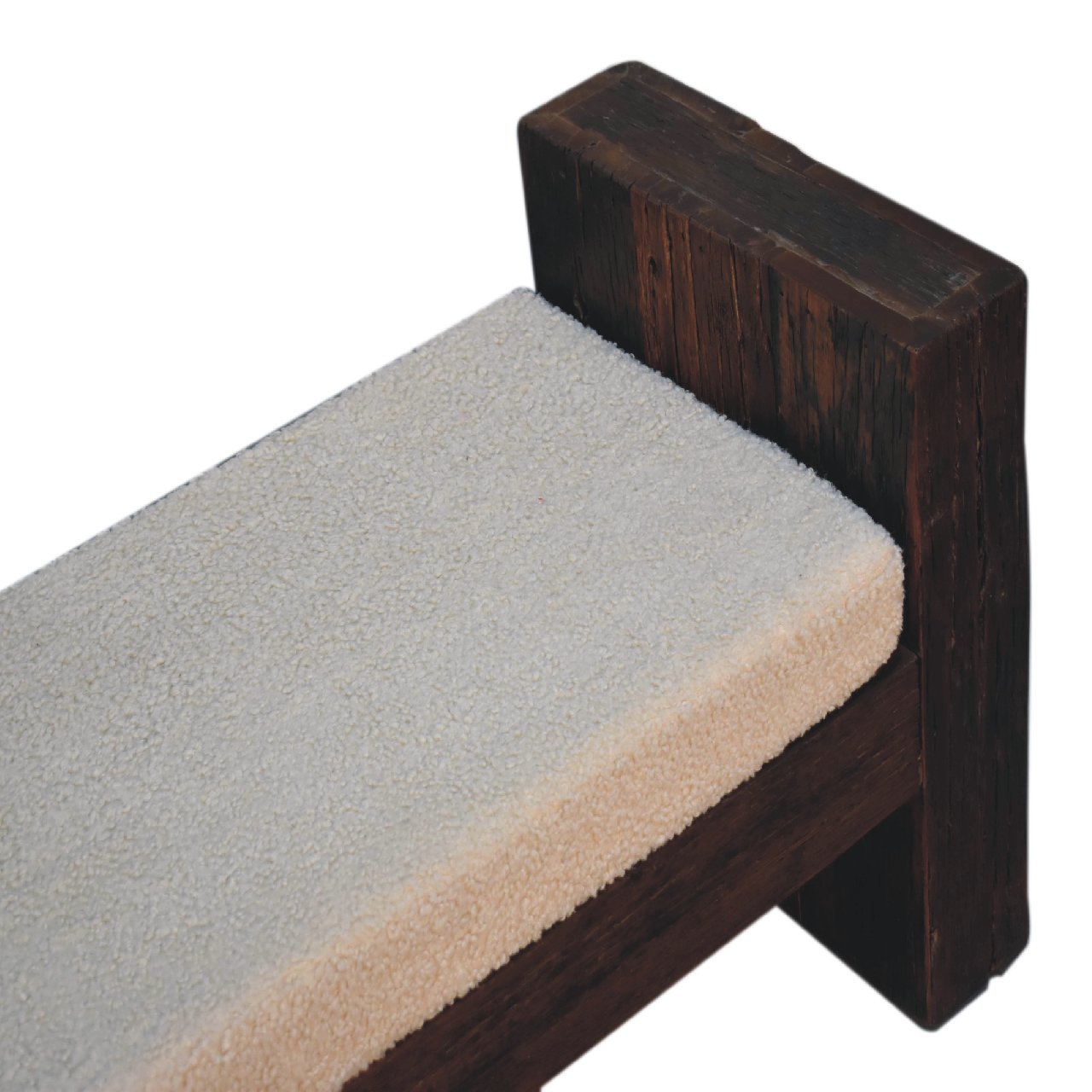 Solid Mango Wood Reclaimed Wood Chunky Cube Boucle Upholstered Bench - Image 8