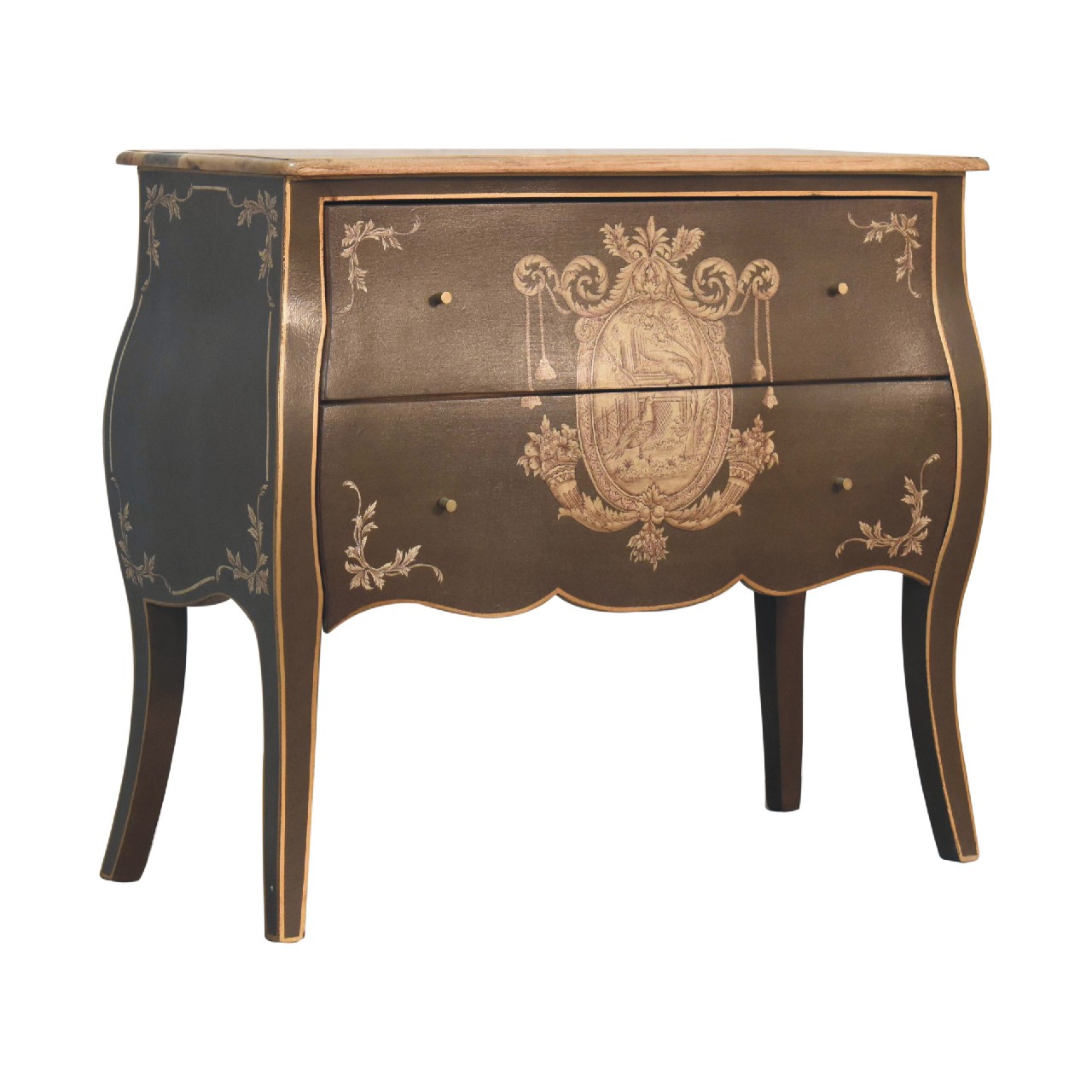 Solid Mango Wood French Style Grey/Green Finish 2 Drawer Coroner Chest - Image 2