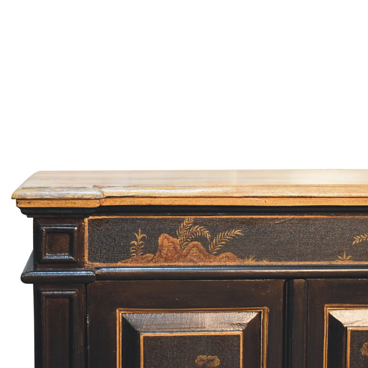 Solid Mango Wood Oriental Hand Painted 2 Door Wine Cabinet - Image 4