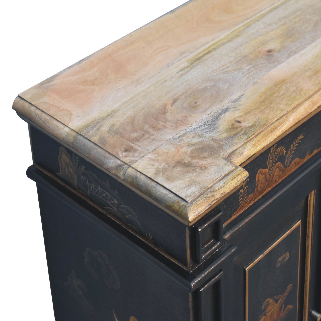 Solid Mango Wood Oriental Hand Painted 2 Door Wine Cabinet - Image 5