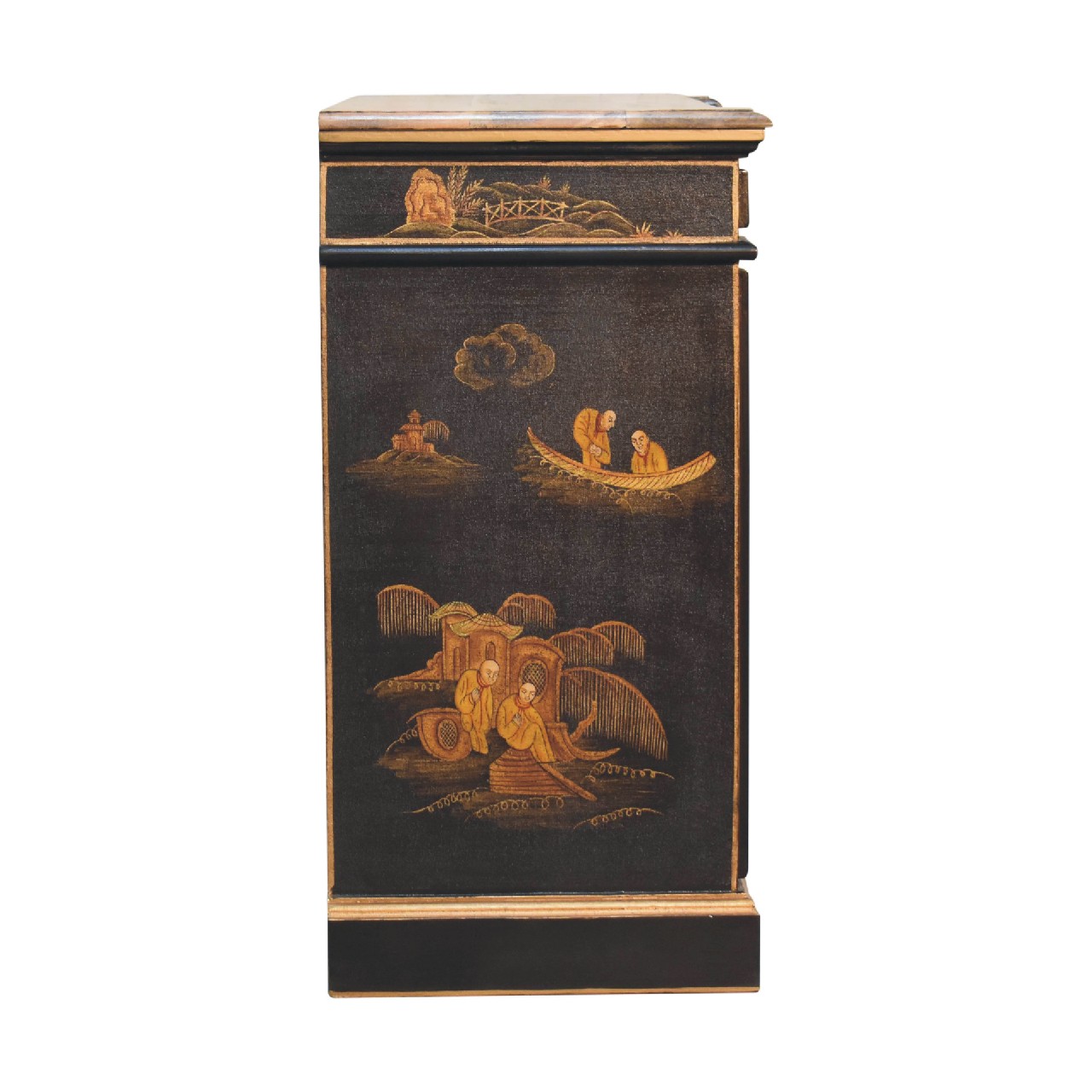 Solid Mango Wood Oriental Hand Painted 2 Door Wine Cabinet - Image 8