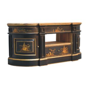 Solid Mango Wood Oriental Finished 2 Door 1 Drawer Media Unit