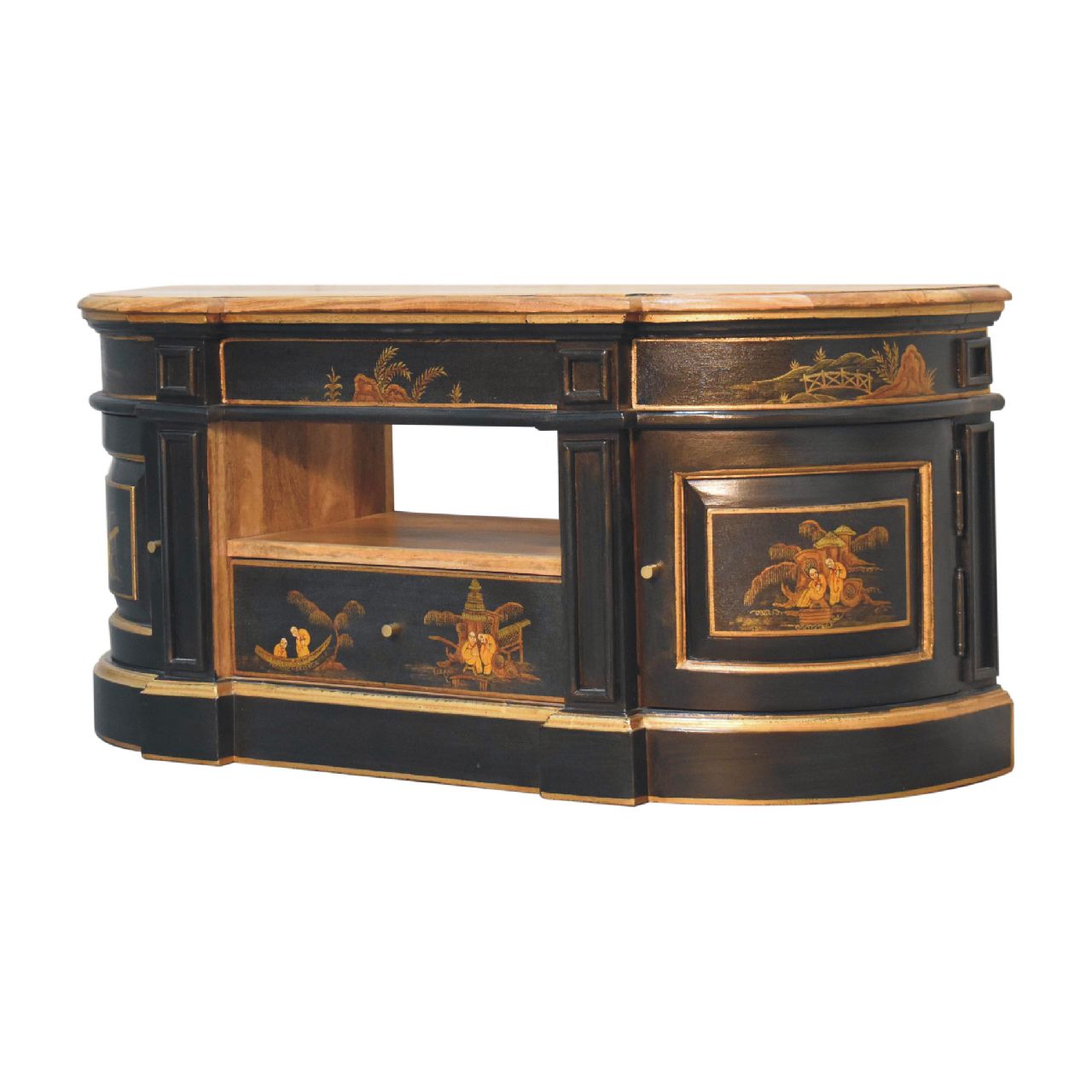 Solid Mango Wood Oriental Finished 2 Door 1 Drawer Media Unit - Image 2