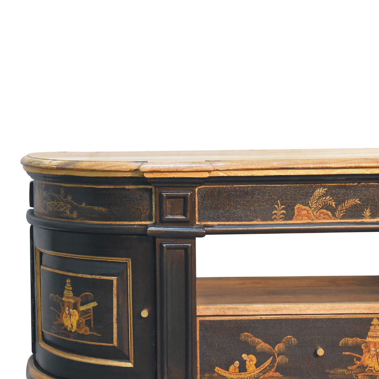 Solid Mango Wood Oriental Finished 2 Door 1 Drawer Media Unit - Image 3
