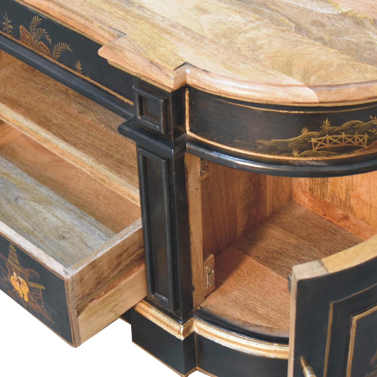 Solid Mango Wood Oriental Finished 2 Door 1 Drawer Media Unit - Image 5