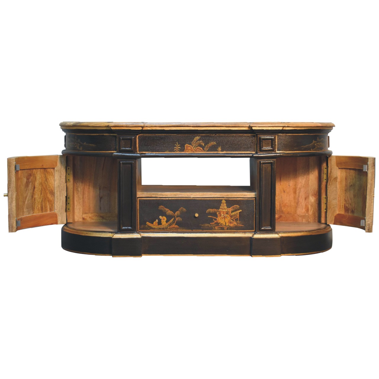 Solid Mango Wood Oriental Finished 2 Door 1 Drawer Media Unit - Image 6
