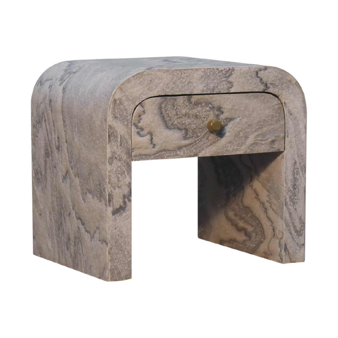 Solid Mango Wood Oak Finished Laminated Marble Stone Veneer 1 Drawer Bedside - Image 2