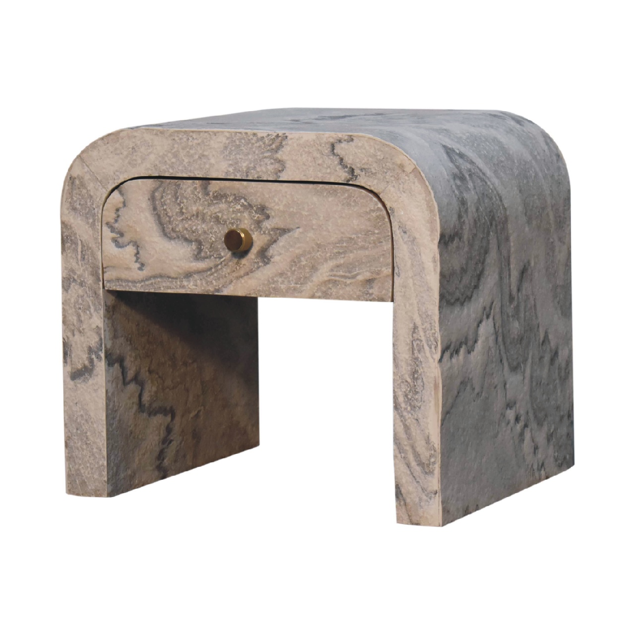 Solid Mango Wood Oak Finished Laminated Marble Stone Veneer 1 Drawer Bedside - Image 3