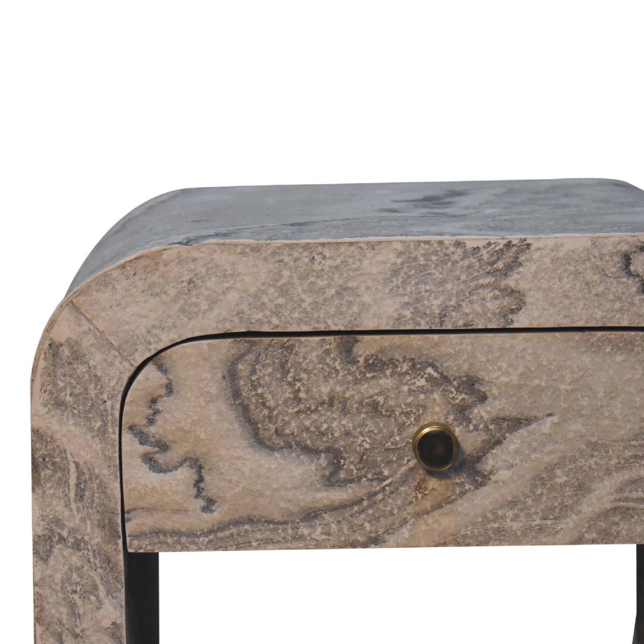 Solid Mango Wood Oak Finished Laminated Marble Stone Veneer 1 Drawer Bedside - Image 4