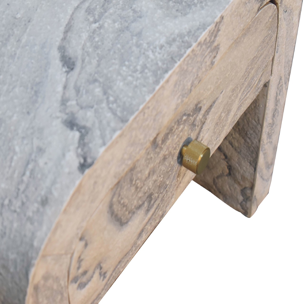 Solid Mango Wood Oak Finished Laminated Marble Stone Veneer 1 Drawer Bedside - Image 5