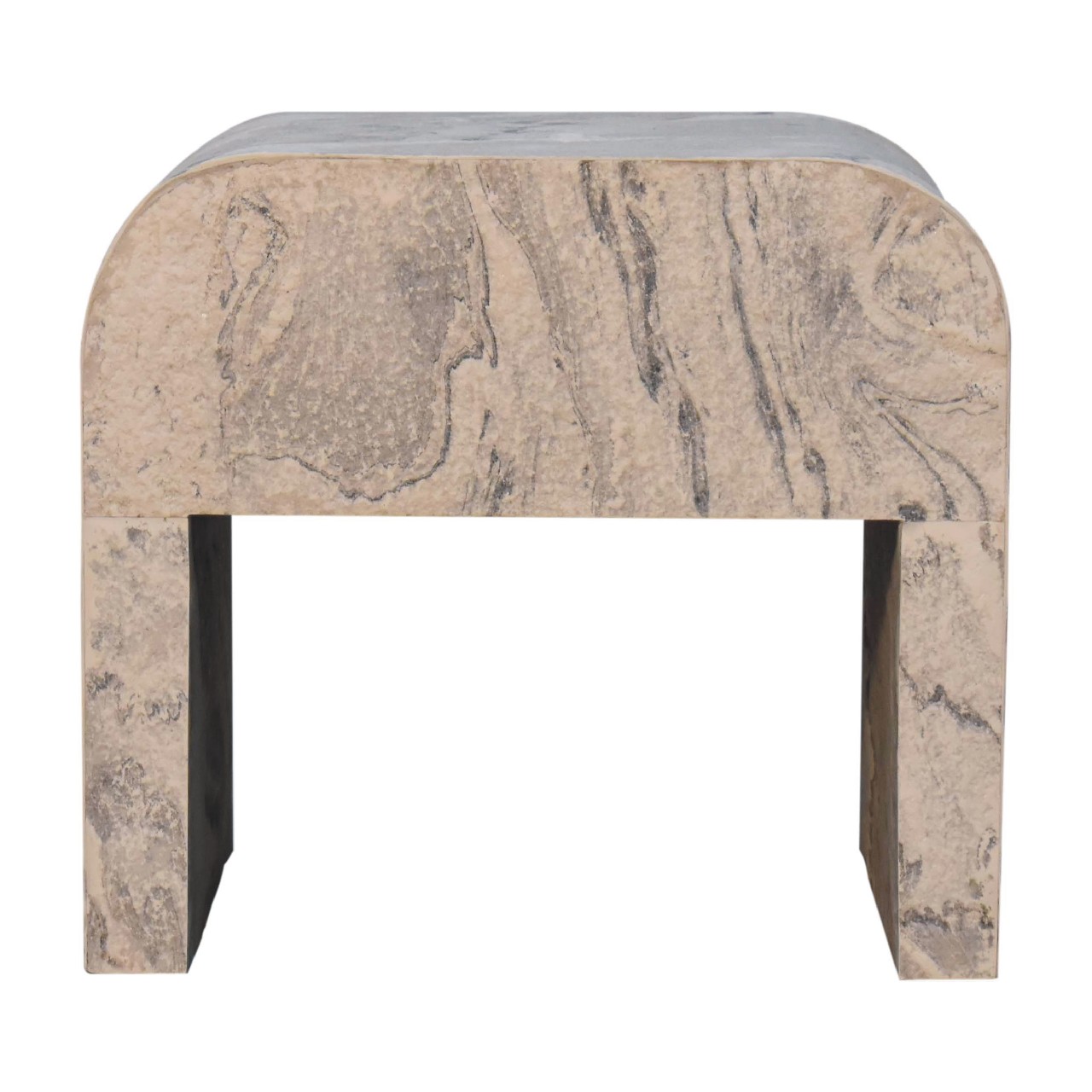 Solid Mango Wood Oak Finished Laminated Marble Stone Veneer 1 Drawer Bedside - Image 9