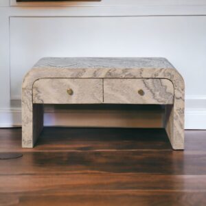 Solid Mango Wood Oak Finished Laminated Marble Stone Veneer 4 Drawer Coffee Table