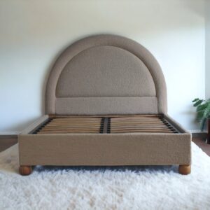 Solid Mango Wood Cream Boucle Upholstered Double Bed