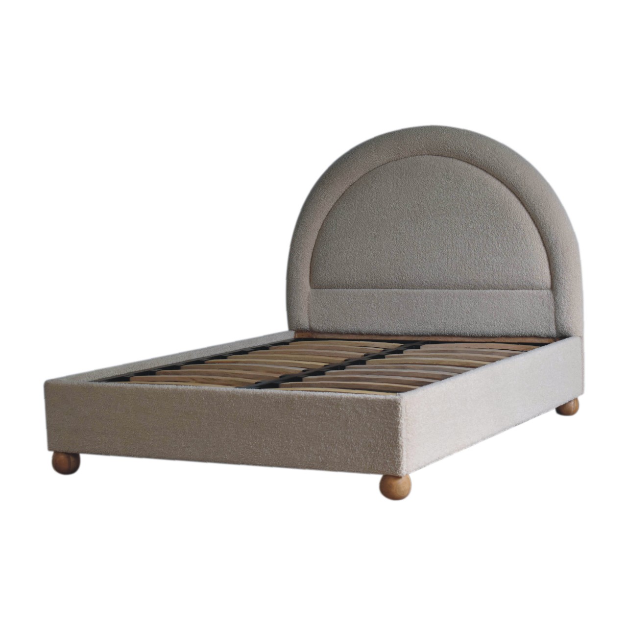 Solid Mango Wood Cream Boucle Upholstered Double Bed - Image 3