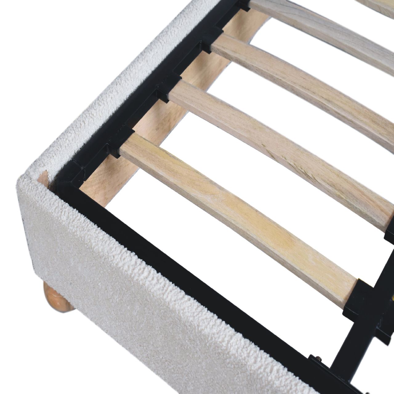 Solid Mango Wood Cream Boucle Upholstered Double Bed - Image 6