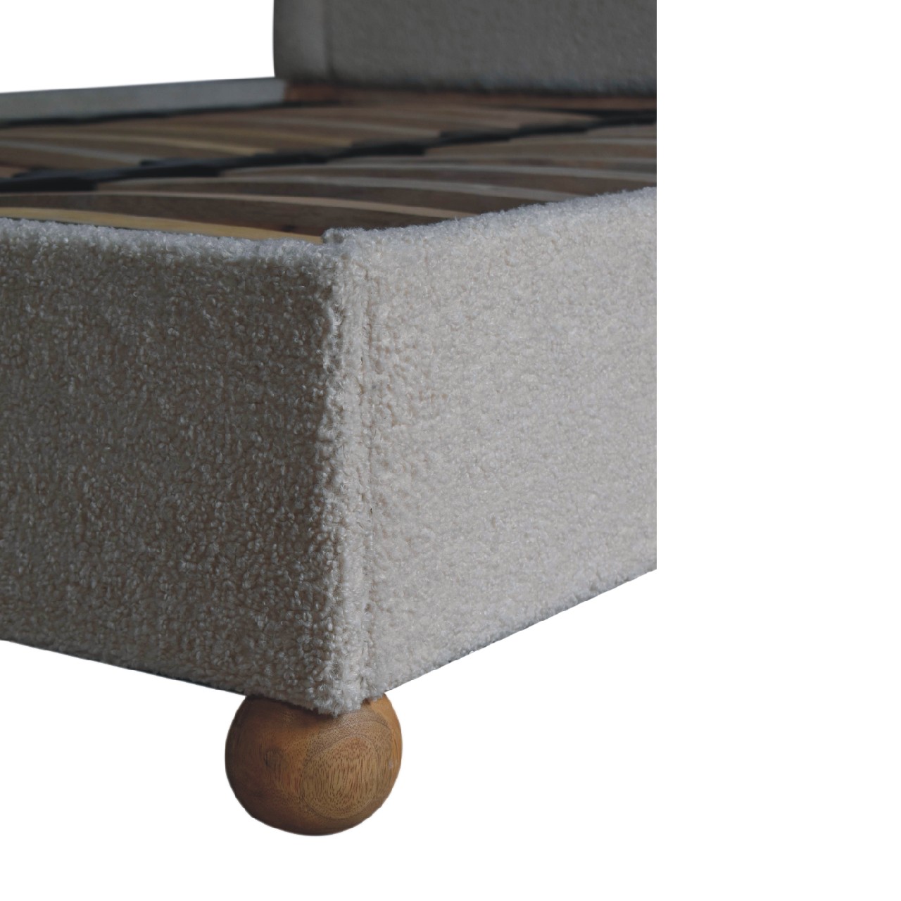 Solid Mango Wood Cream Boucle Upholstered Double Bed - Image 7