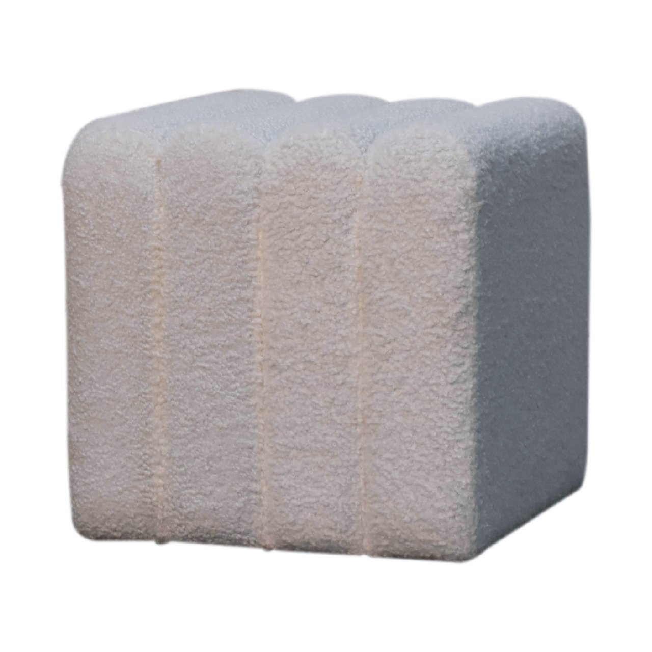 Solid Mango Wood White Boucle Upholstered Wavy Stool - Image 3