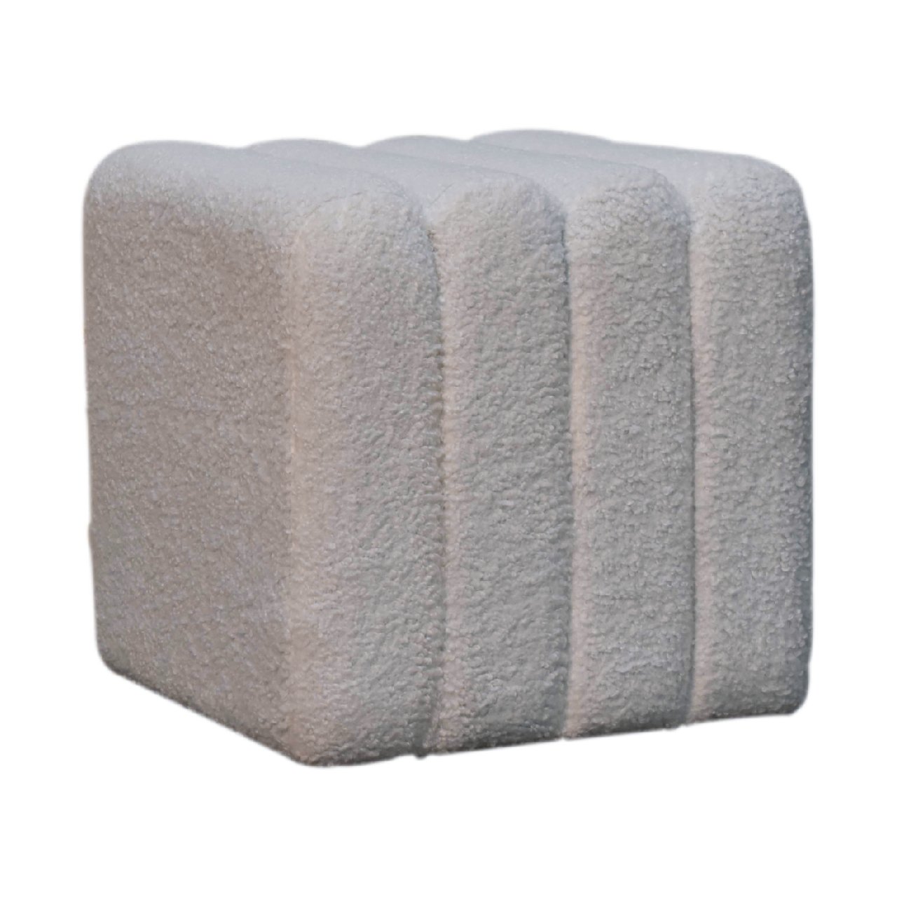 Solid Mango Wood White Boucle Upholstered Wavy Stool - Image 2