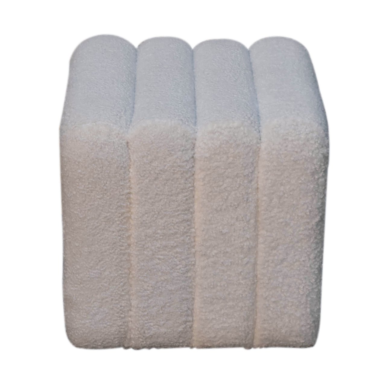 Solid Mango Wood White Boucle Upholstered Wavy Stool - Image 4