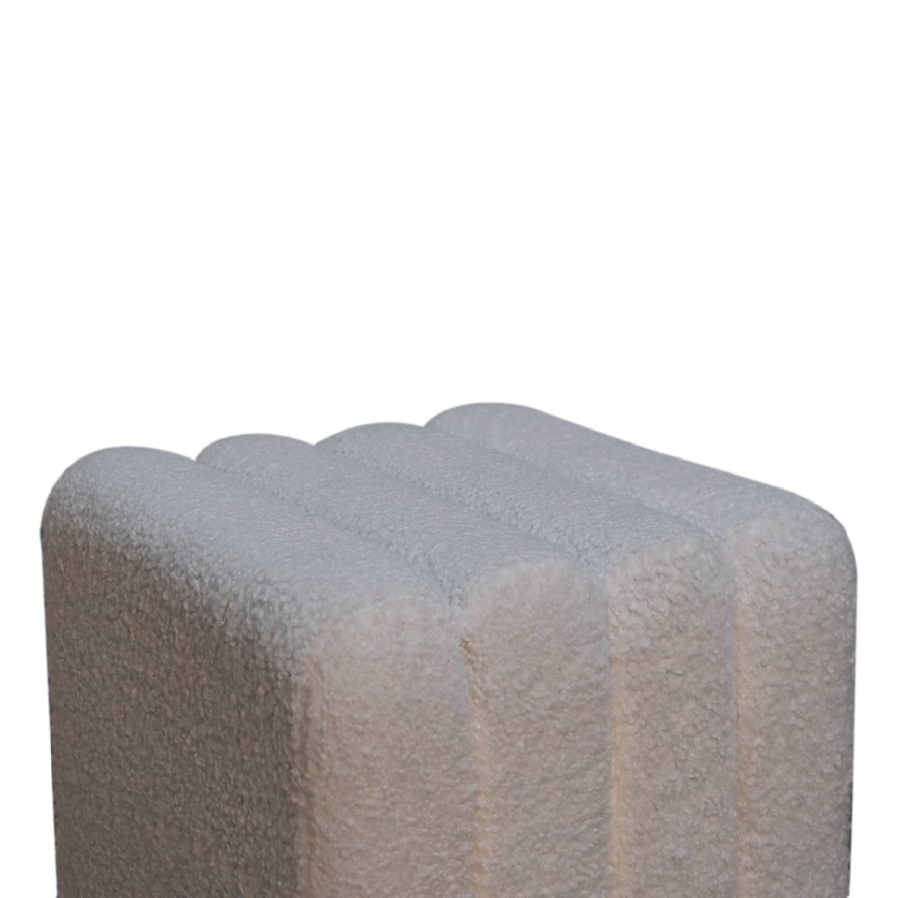 Solid Mango Wood White Boucle Upholstered Wavy Stool - Image 5