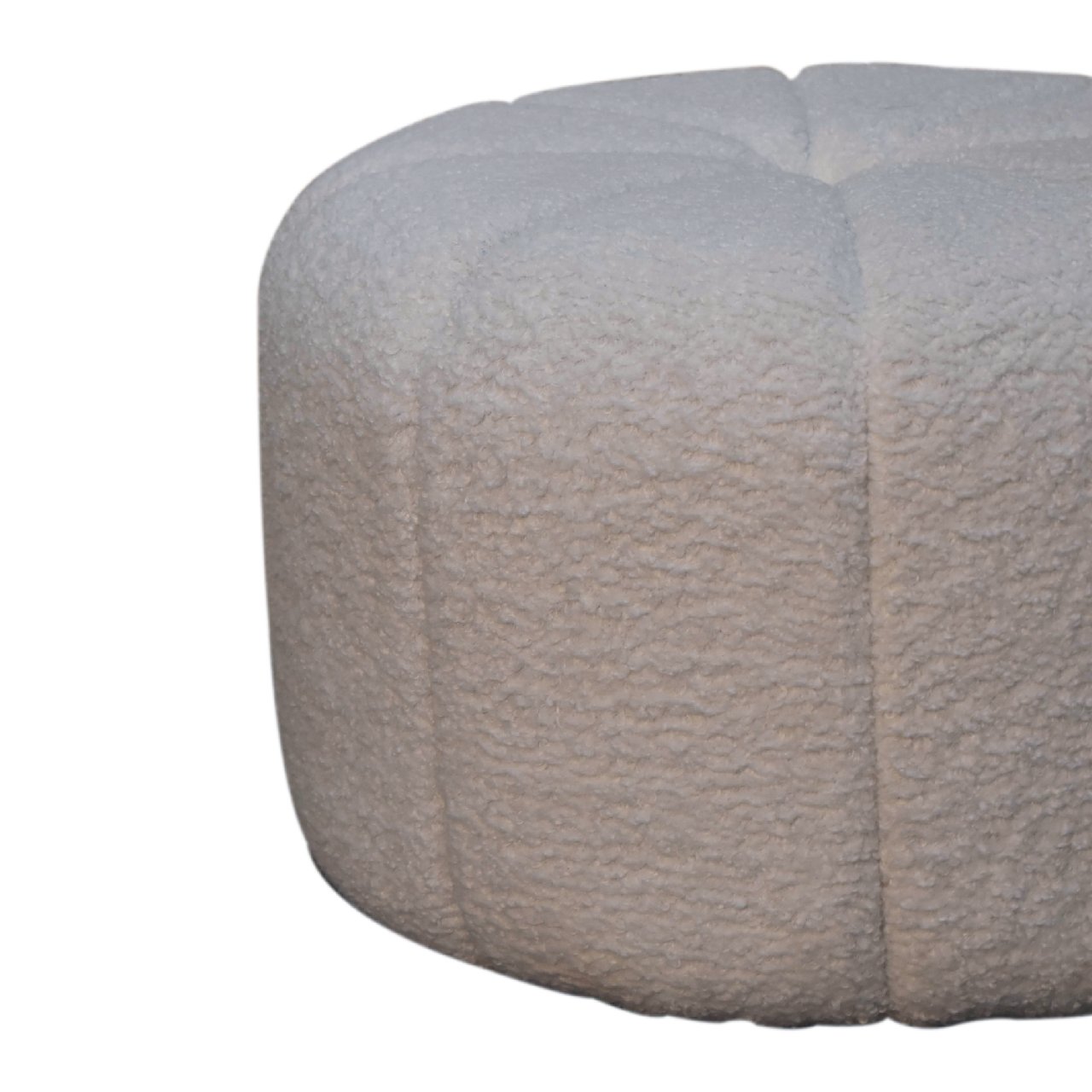Solid Mango Wood White Boucle Upholstered Circle Stool - Image 5