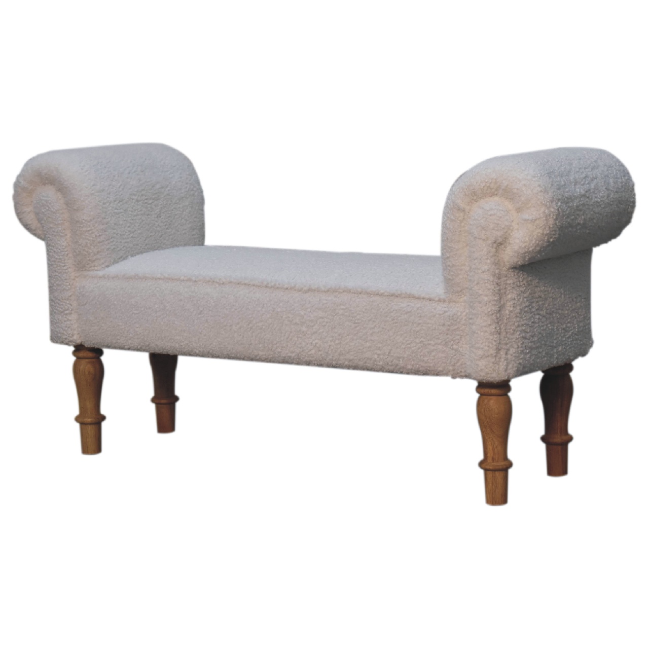 Solid Mango Wood White Boucle Upholstered Bench - Image 3