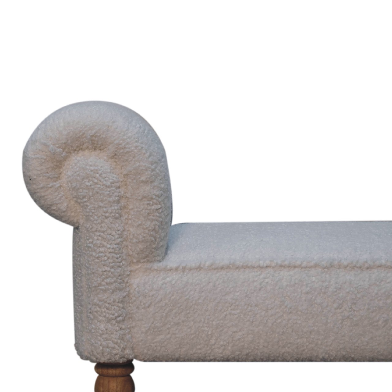 Solid Mango Wood White Boucle Upholstered Bench - Image 4