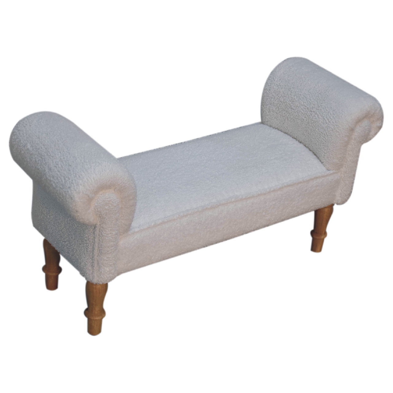 Solid Mango Wood White Boucle Upholstered Bench - Image 5