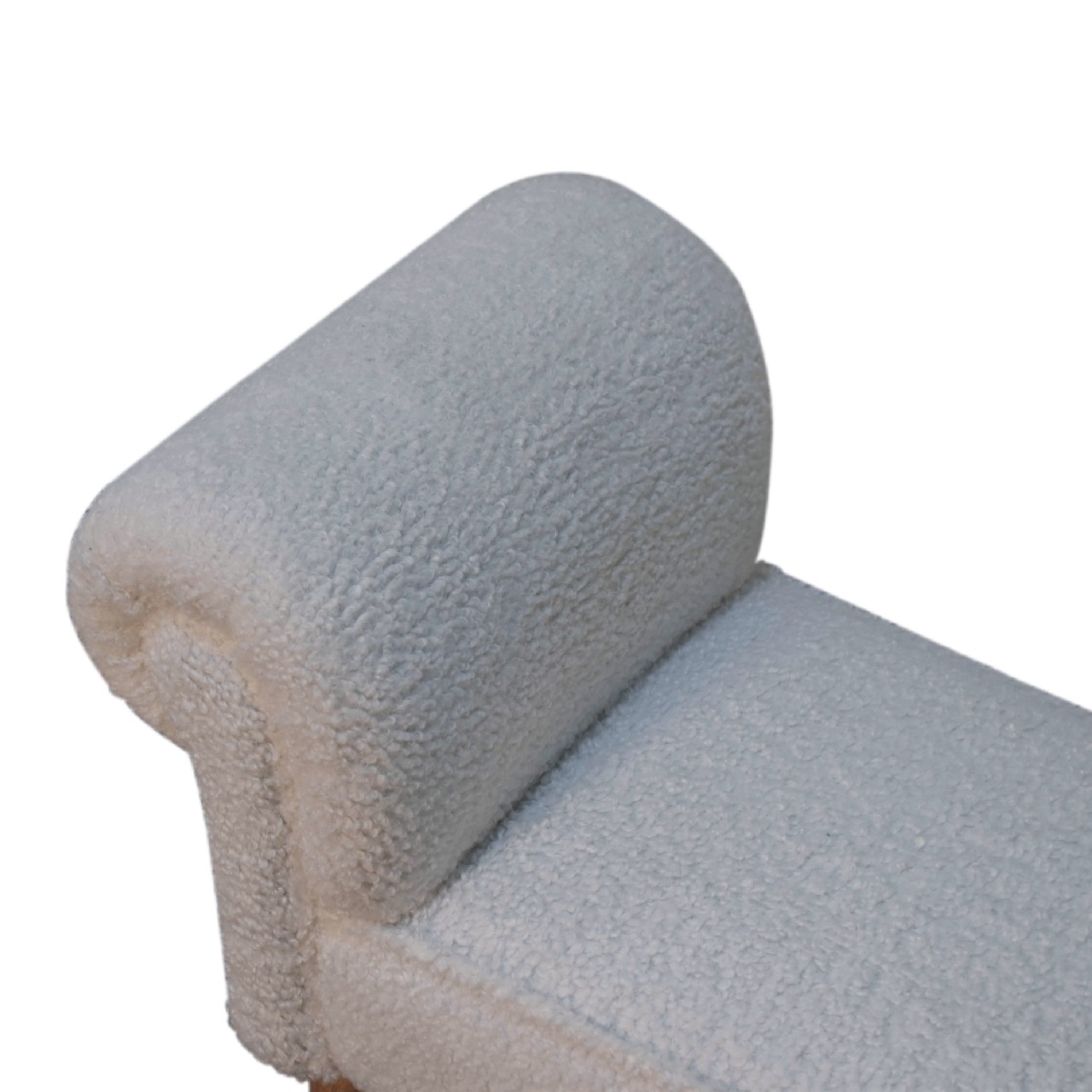 Solid Mango Wood White Boucle Upholstered Bench - Image 6