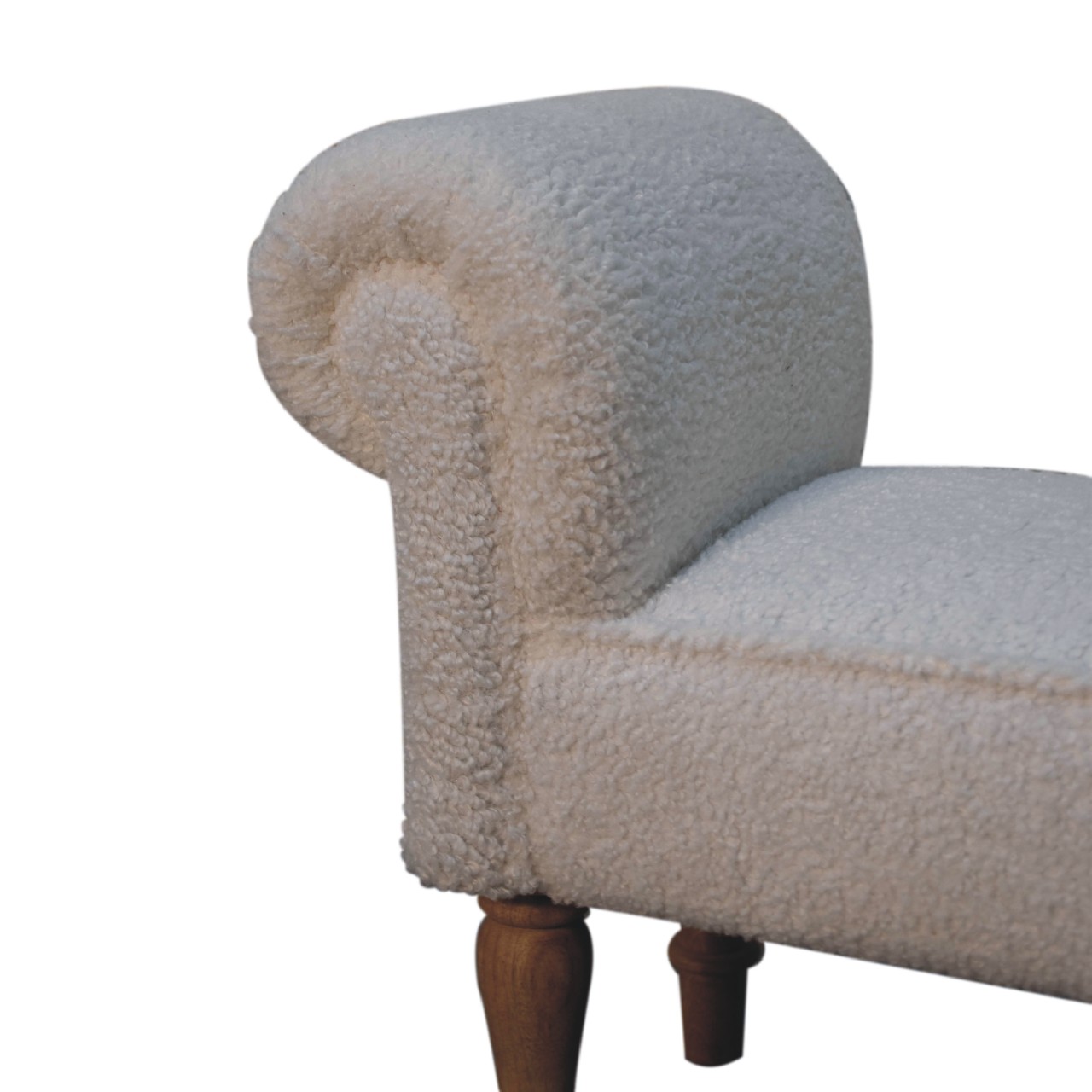 Solid Mango Wood White Boucle Upholstered Bench - Image 7