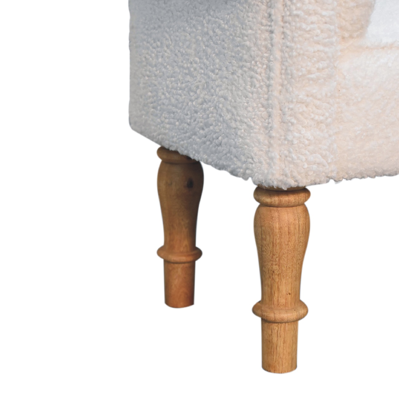 Solid Mango Wood White Boucle Upholstered Bench - Image 8