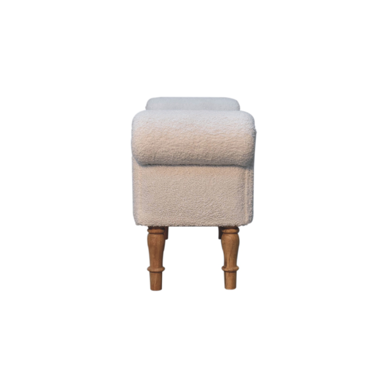 Solid Mango Wood White Boucle Upholstered Bench - Image 9