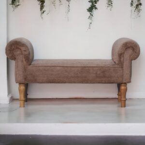 Solid Mango Wood Mocha Faux Fur Bedroom Bench