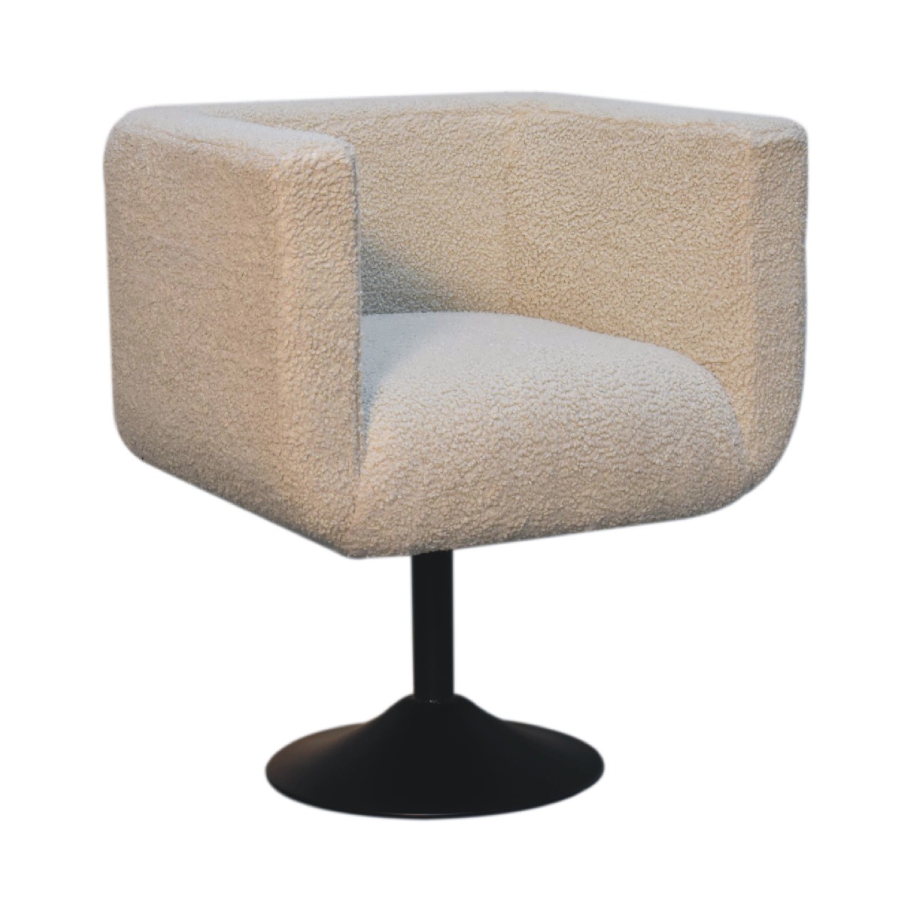 Solid Mango Wood Cream Boucle Upholstered Swivel Chair - Image 2