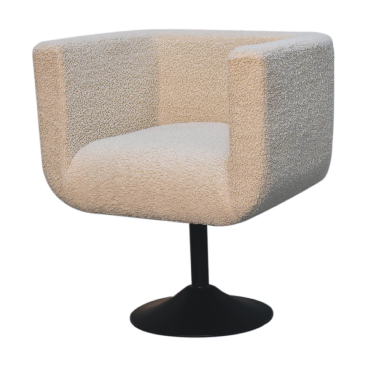 Solid Mango Wood Cream Boucle Upholstered Swivel Chair - Image 3